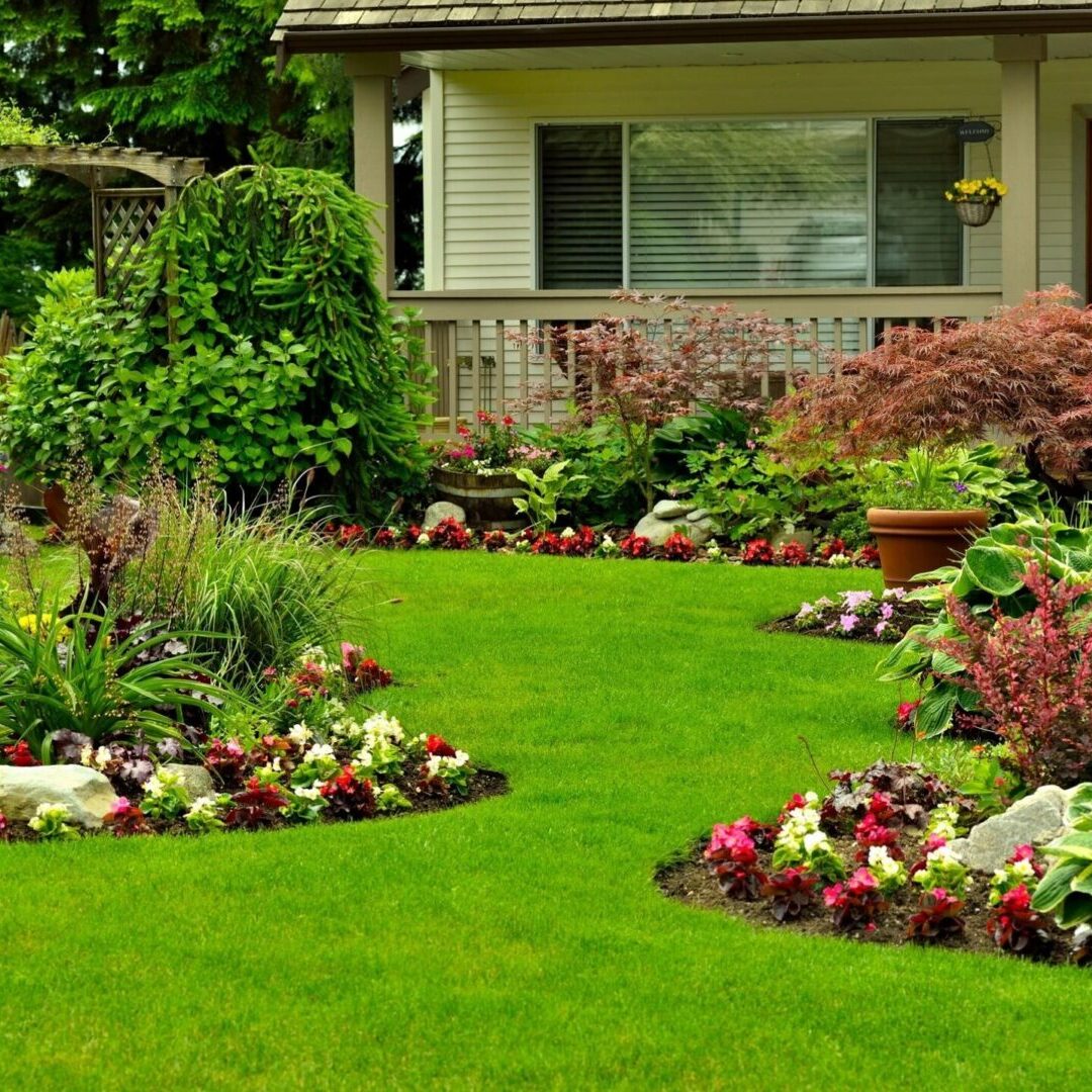 A house with a lawn in front of it.